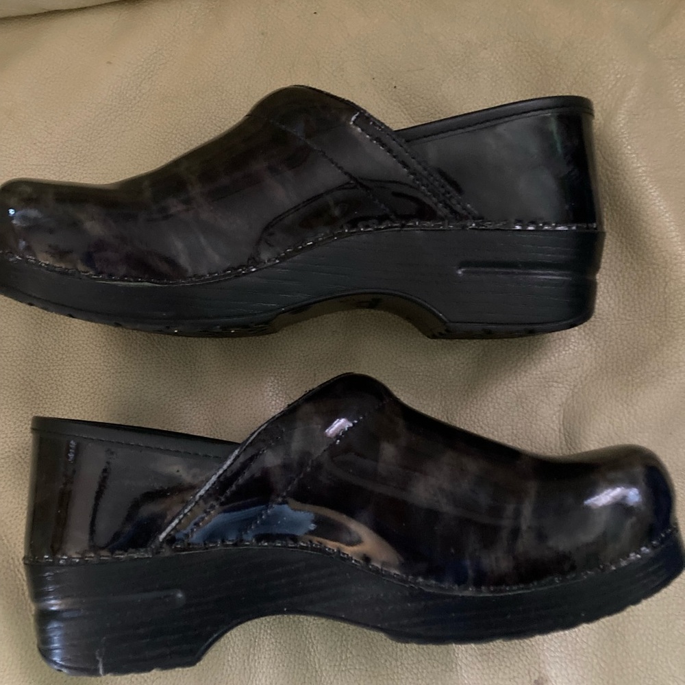 Dansko black smoke leather clogs